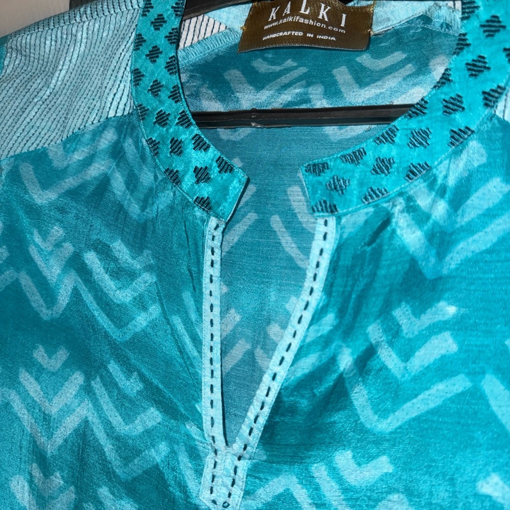 Turquoise Patterned Tunic Dress - Picture 3 of 7